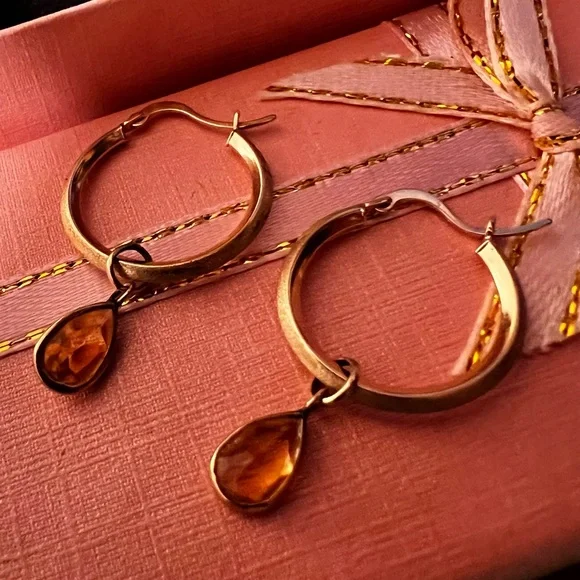 14K Michael Anthony Hoop Earrings / Gold Citrine Jackets - Picture 5 of 16